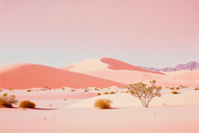 Minimal Love Concept Of Pastel Pink Sand In Sandy Desert. Soft Pastel Colors Landscape. Creative Valentine's Day. Illustration. Generative AI.