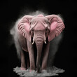 Wild animal creative concept on dark background. An elephant, pastel pink, colorful pink smoke colors. Serious facial expression portrait. Illustration. Generative AI.