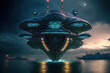 UFO Raumschiff Aliens Fliegende Untertasse Ausserirdische Invasion Riesiges Spaceship Übernahme Angriff Unvorstellbar Generative AI Digital Art Backdrop Hintergrund Illustration