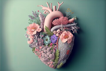 Heart made of flowers. Generative AI