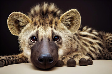 Wall Mural - African hyena lying in studio setting (Generative AI)