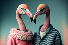 Lovely Cute Flamingo Couple. Generative AI