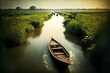 Boat riding in a river stock photo India, Landscape - Scenery, Travel. Generative AI
