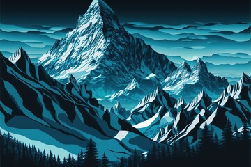 seamless vector blue beautiful mountains with forest panorama pattern stock illustration mountain, i