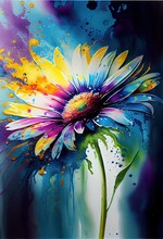 Abstract Daisy Flower Water Colour Paint 