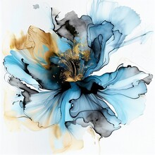 Abstract Blue Flower, Delicate Botanical Floral Background. Generative Ai.