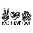 © Nixarty - Peace love Dogs with paw print in scetch style. Dogs theme positive design for dog lovers. Animal rescue and care motivational message.