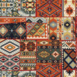 Caucasian style antique kilim carpet motifs patchwork vector seamless pattern wallpaper