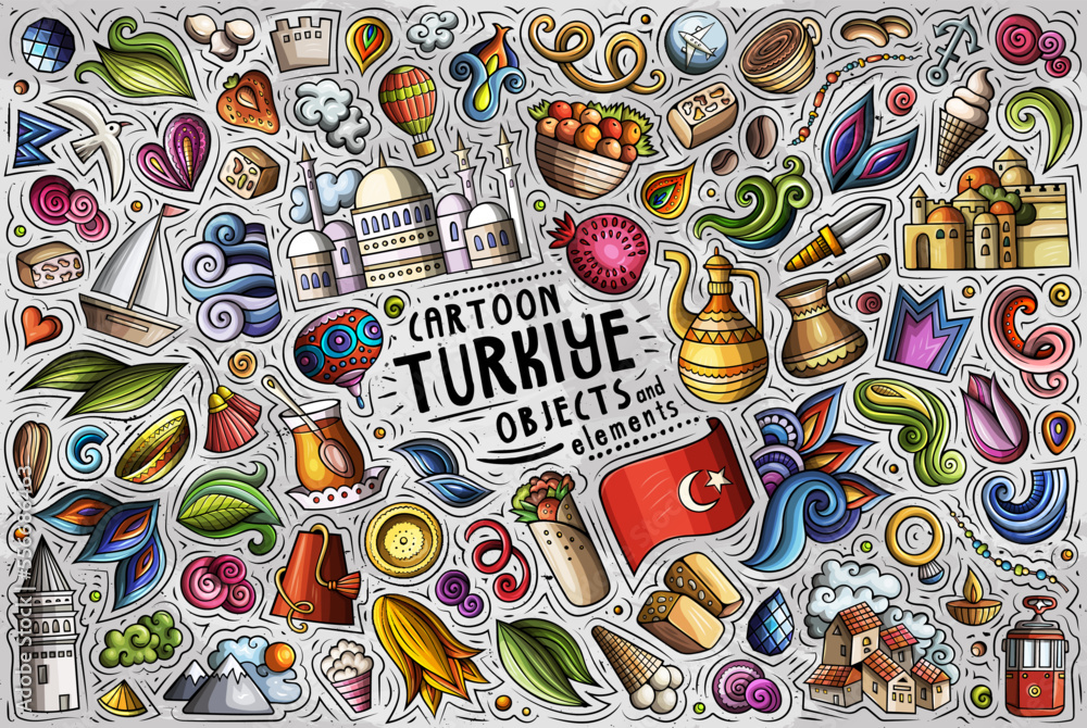 Turkey Object Set of Turkiye traditional symbols and objects Stock Vector | Adobe Stock