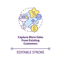 Capture more sales from existing customers concept icon. Strategy for raising prices abstract idea thin line illustration. Isolated outline drawing. Editable stroke. Arial, Myriad Pro-Bold fonts used