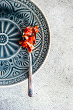 Ceramic Plate With Spoon Of Peach Jam