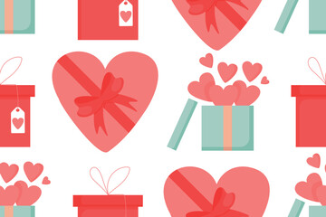 Cute doodle love gift boxes with hearts pattern. Hand drawn vector illustration