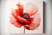 A Large Red Flower Is On A White Wall With A Pink Background And A Purple Center In The Center. Generative AI