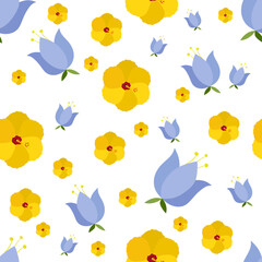 Wall Mural - Seamless floral pattern on white background. background with bell and hibiscus. vector illustration