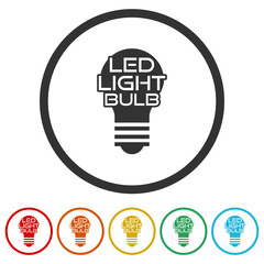 Poster - Led light bulb icon. Set icons in color circle buttons