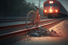 Railroad Crossing Accident Train That Hit At Speed And Broke Bicycle