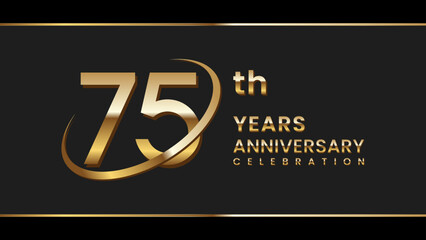 75th anniversary logo design with gold color ring and text. Logo Vector Illustration