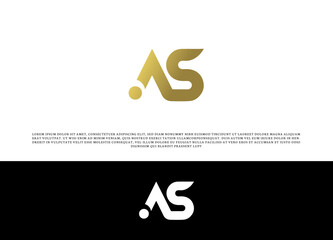 AS elegant logo template with gold gradient vector file .eps, ai , Letters AS joint logo, as font logo