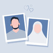 Photo of prospective Muslim husband and wife on blue background