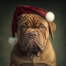 Dogue De Bordeaux In Christmas Outfit