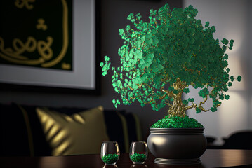 Green and gold St. Patrick's Day tree. Generative AI