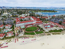 Aerial View Of The Iconic Hotel Del Coronado And The Coronado Beach; Coronado, California, United States Of America