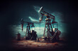 © Alexandra - Oil and gas industry. Working oil pump jack on a oil field. Generative Ai
