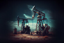 Oil And Gas Industry. Working Oil Pump Jack On A Oil Field. Generative Ai