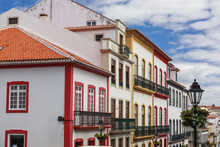 Residential Buildings Along A Street Of Angra Do Heroismo; Angra Do Heroismo, Terceira, Azores, Portugal