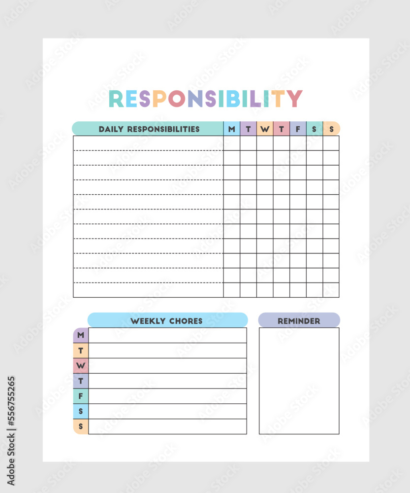 Responsibilities Chore Chart for Kids, Weekly Chore Chart for Children ...