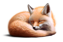 Cute Sleeping Red Fox Cub, 3D Illustration On Isolated Background