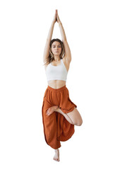 Wall Mural - Woman yoga workout pose asana balance and harmony isolated transparent background.