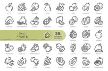 Set Of Conceptual Icons. Vector Icons In Flat Linear Style For Web Sites, Applications And Other Graphic Resources. Set From The Series - Fruits. Editable Outline Icon.	