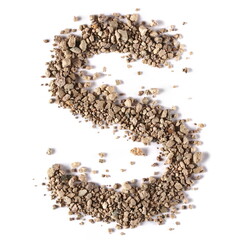 Wall Mural - Clods of dry dirt, alphabet letter S, soil isolated on white, clipping path