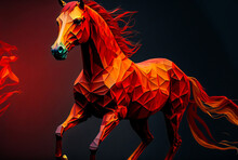 Beautiful Red Horse. Polygon Art Made Up Of Triangles And Rectangle Shapes. Created With Generative AI.