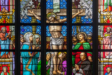 Stained Glass Window Depicting The Crucifixion, St. John’s Cathedral, Den Bosch; ’s-Hertogenbosch, North Brabant, Netherlands