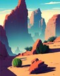mexican desert landscape, hot sun and cactuses, cactus. game art