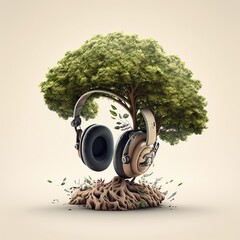 Wall Mural - A tree with headphones growing on it. Generative AI.