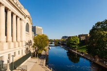 Buildings And Park Areas Along The Rideau Canal; Ottawa, Ontario, Canada