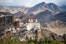 Thikse Monastery In A Mountainous Region In India; Ladakh, Jammu And Kashmir, India