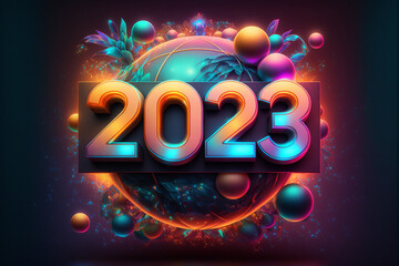 a beautiful 3d 2023 new year design with globe and circles background