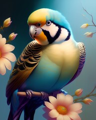 Wall Mural - Bright domestic birds. fluffy, bright, colorful parrots. Macaw, budgerigar