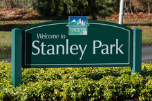 Welcome To Stanley Park Sign In The City Of Vancouver, BC, Canada; Vancouver, British Columbia, Canada