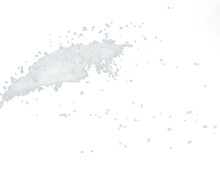 Salt Flying Explosion, Crystal White Grain Salts Explode Abstract Cloud Fly. Beautiful Complete Seed Salt Splash In Air, Food Object Design. Selective Focus Freeze Shot Black Background Isolated