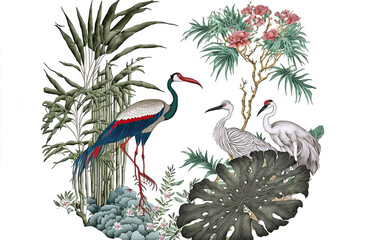  bird and flowers,illustration of a bird