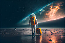 Illustration Of Astronaut Travel To Other Planet, Generative Ai