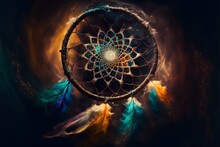 Dreamcatcher With Psychic Waves Emanating From The Centre, REALISTIC (AI Generated)