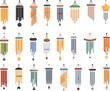 Wind chime icons set cartoon vector. Wood gold. Home music