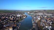 Aerial View Newhaven Town And River Ouse In East Sussex On Sunny Day
