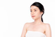 © kitthanes  - Beautiful young asian woman with clean fresh skin on white background, Face care, Facial treatment, Cosmetology, beauty and spa, Asian women portrait.